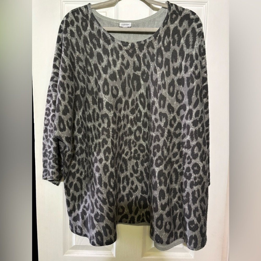 Avenue Gray and Black Animal Print Sweater